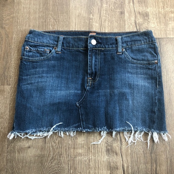 7 For All Mankind Dresses & Skirts - 7 For All Mankind Blue Jean Frayed Hem Mini Skirt